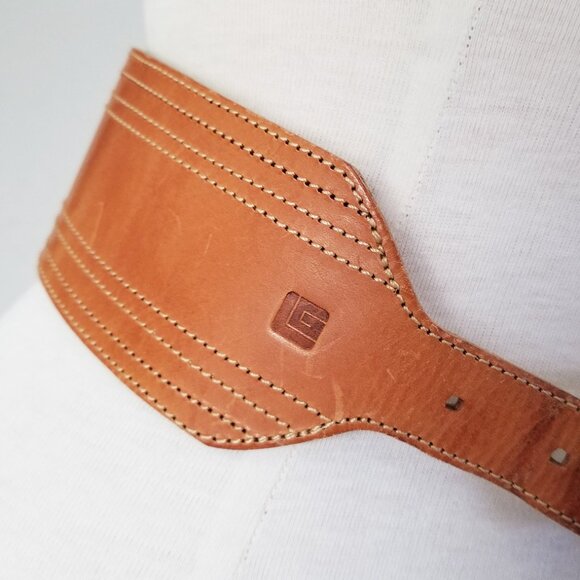 Guy Laroche Vintage Paris Made in France Wide Leather Belt 28 Tan Brown Designer - Picture 5 of 14